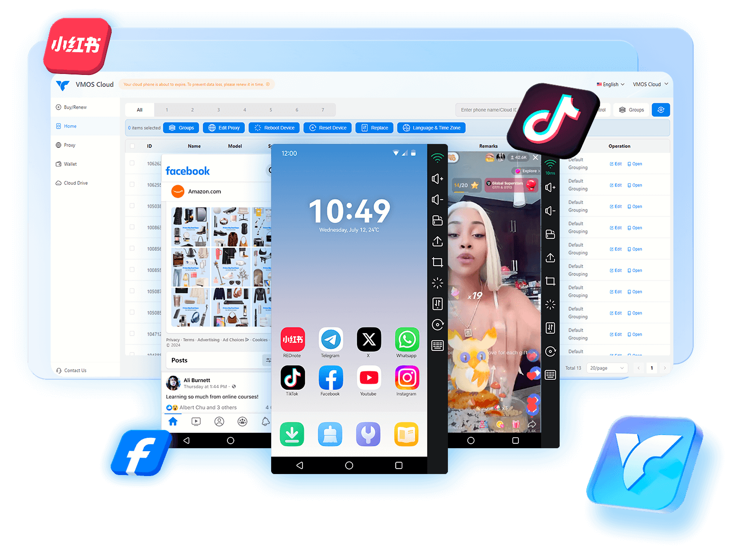 跨境云手机云手机界面展示，支持Android 15系统